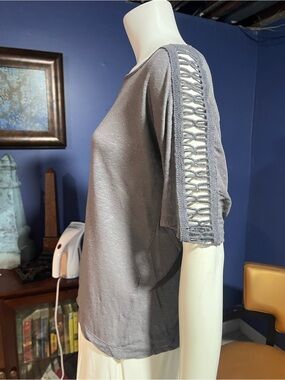 Zara W&B Collection Charcoal Gray Knit Crew Top